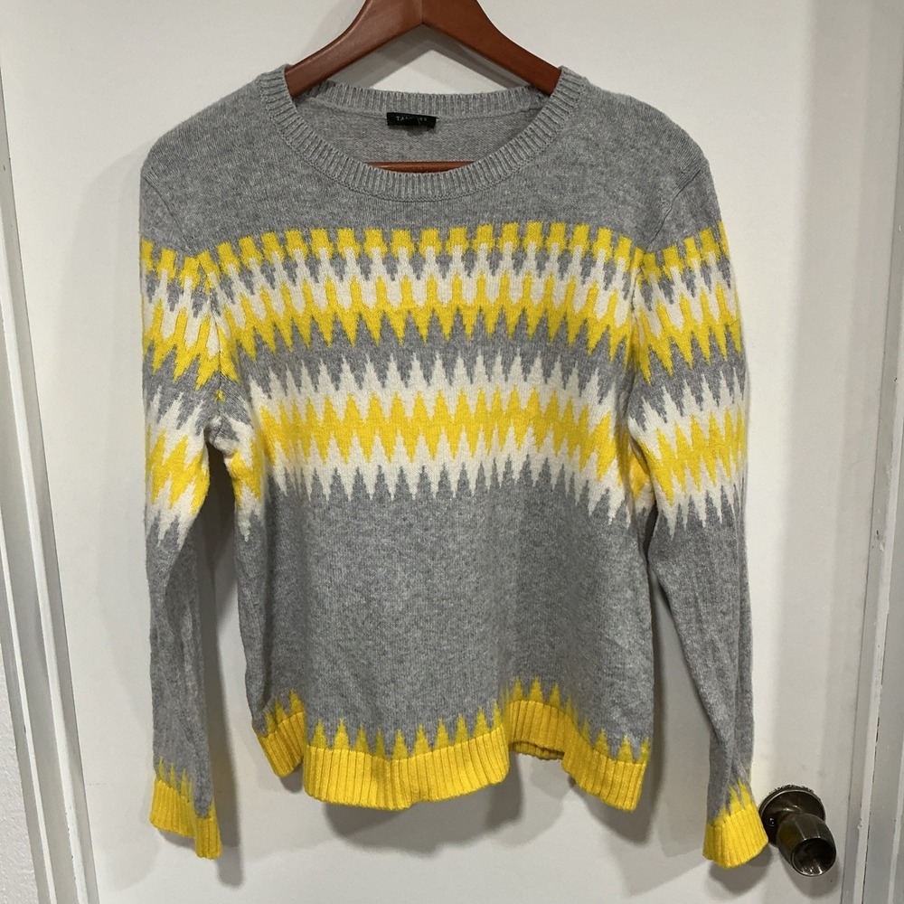 Talbots Women's Sweater Pullover Crewneck Chevron Fair Isle, Petite XL, Yellow